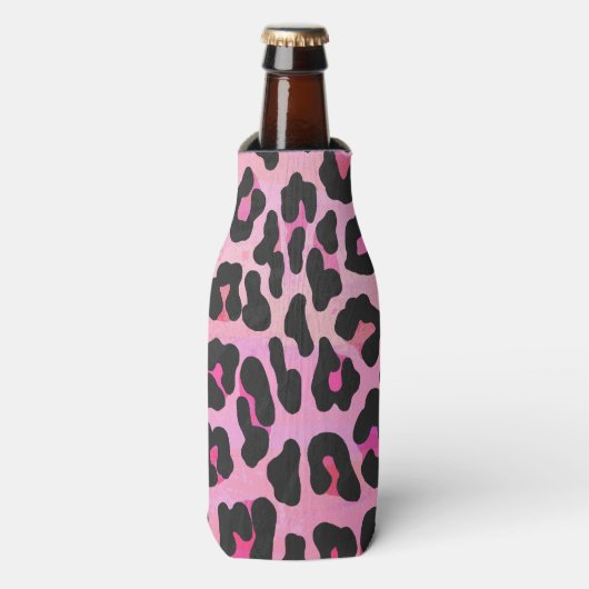 Leopard Black en Hot Pink Print Flesjeskoeler (Fles Voorkant)