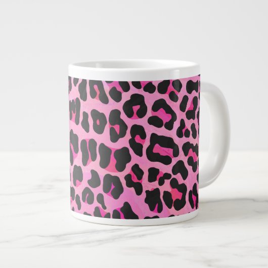 Leopard Black en Hot Pink Print Grote Koffiekop (Voorkant rechts)
