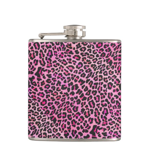 Leopard Black en Hot Pink Print Heupfles (Voorkant)