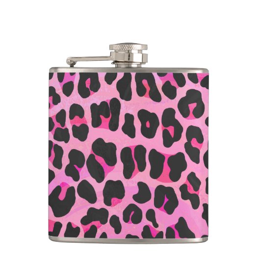 Leopard Black en Hot Pink Print Heupfles (Voorkant)