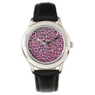 Leopard Black en Hot Pink Print Horloge