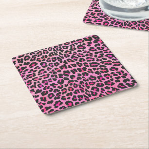 Leopard Black en Hot Pink Print Kartonnen Onderzetters