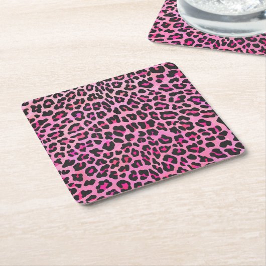 Leopard Black en Hot Pink Print Kartonnen Onderzetters (Schuin)