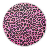 Leopard Black en Hot Pink Print Keramische Knop (Voorkant)
