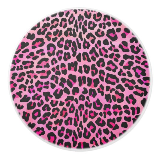 Leopard Black en Hot Pink Print Keramische Knop (Voorkant)
