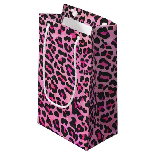 Leopard Black en Hot Pink Print Klein Cadeauzakje (Voorkant Gekanteld)
