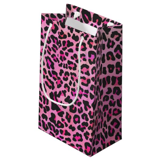Leopard Black en Hot Pink Print Klein Cadeauzakje (Achterkant Gekanteld)