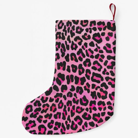 Leopard Black en Hot Pink Print Kleine Kerstsok (Achterkant)
