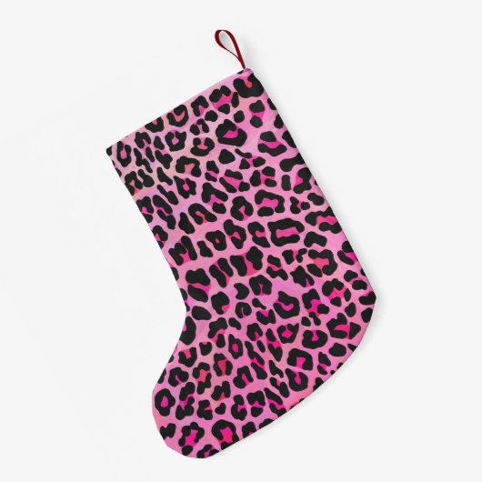 Leopard Black en Hot Pink Print Kleine Kerstsok (Achterkant (Hangend))