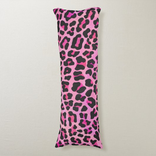 Leopard Black en Hot Pink Print Lichaamskussen (Voorkant Verticaal)