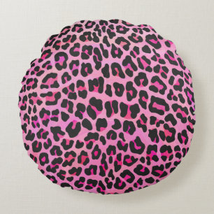 Leopard Black en Hot Pink Print Rond Kussen