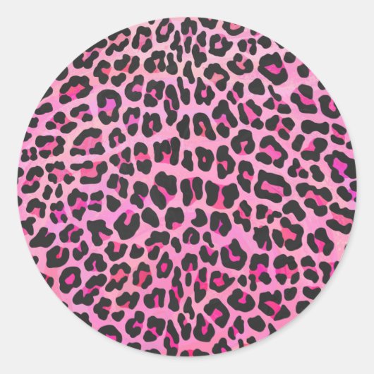 Leopard Black en Hot Pink Print Ronde Sticker (Voorkant)