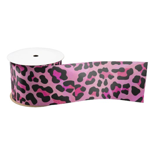 Leopard Black en Hot Pink Print Satijnen Lint (Spoel)