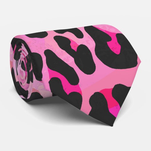 Leopard Black en Hot Pink Print Stropdas (Opgerold)