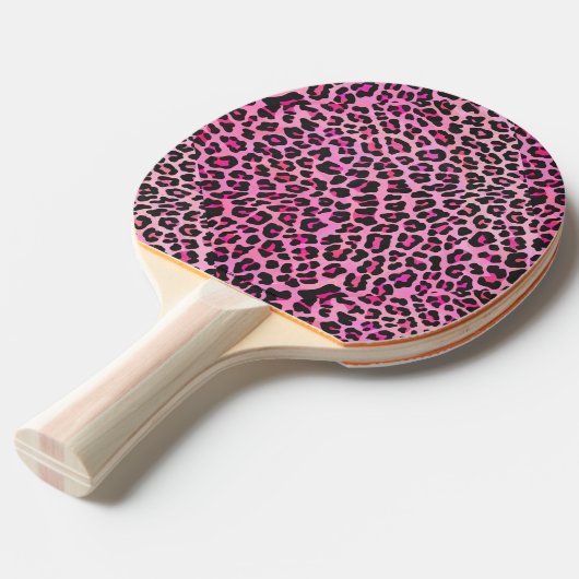 Leopard Black en Hot Pink Print Tafeltennisbatje (Voorkant Gekanteld)