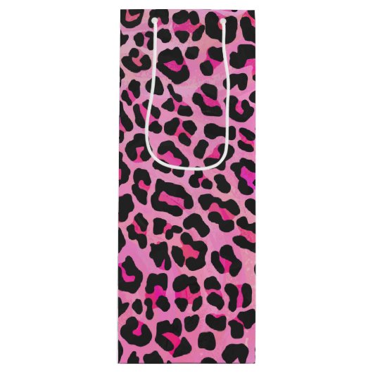 Leopard Black en Hot Pink Print Wijn Cadeautas (Voorkant)