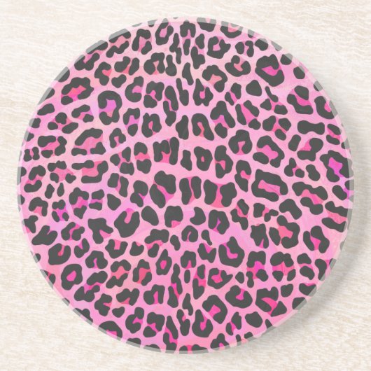 Leopard Black en Hot Pink Print Zandsteen Onderzetter (Voorkant)