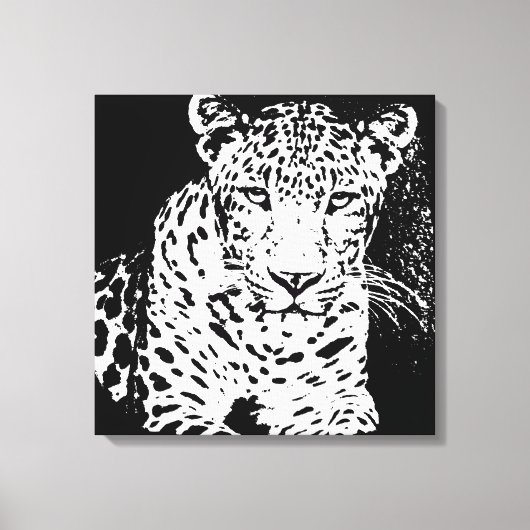 Leopard Black en White Portrait Wrapped Canvas (Voorkant)