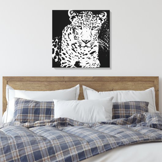 Leopard Black en White Portrait Wrapped Canvas (Insitu (Slaapkamer))