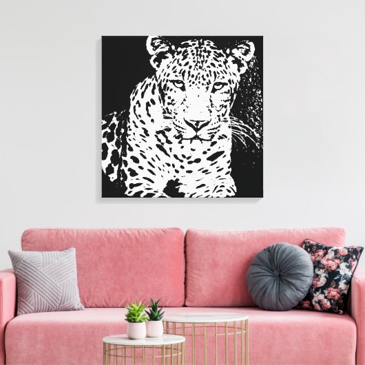 Leopard Black en White Portrait Wrapped Canvas (Insitu (Woonkamer))