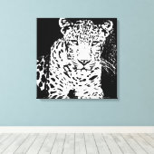 Leopard Black en White Portrait Wrapped Canvas Afdruk (Insitu (Houten vloer))