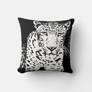 Leopard Black en White Portret Pillow Kussen