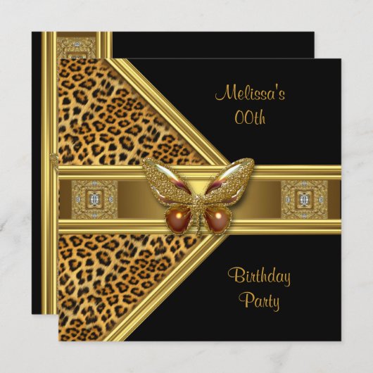 Leopard Black Gold Butterfly Afbeelding Birthday P Kaart (Voorkant / Achterkant)