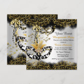 Leopard Black Gold Masquerade Birthday Party Kaart (Voorkant / Achterkant)