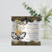 Leopard Black Gold Masquerade Birthday Party Kaart (Staand voorkant)
