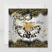 Leopard Black Gold Masquerade Birthday Party Kaart (Achterkant)