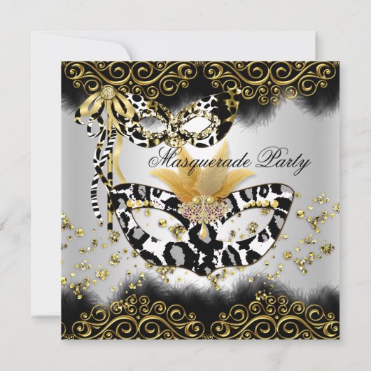 Leopard Black Gold Masquerade Birthday Party Kaart (Achterkant)