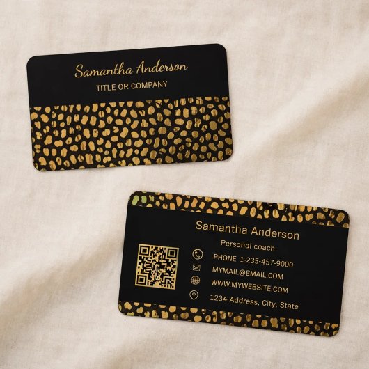 Leopard Black Gold Print QR Code luxury Visitekaartje