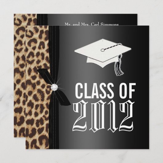 Leopard Black Graduation Party Kaart (Voorkant / Achterkant)