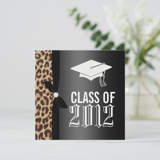 Leopard Black Graduation Party Kaart (Staand voorkant)