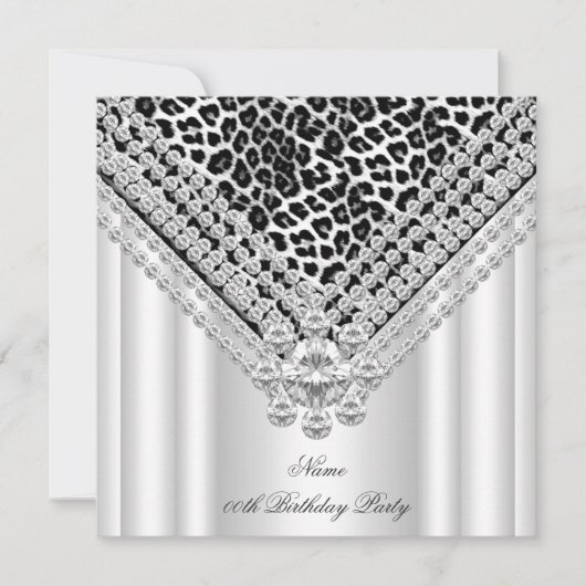 Leopard Black White Birthday Glitter Diamond Kaart (Voorkant)