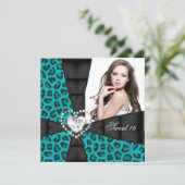 Leopard Blauwgroen Blue Sweet 16 Zestien Birthday  Kaart (Staand voorkant)