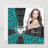 Leopard Blauwgroen Blue Sweet 16 Zestien Birthday  Kaart (Voorkant)