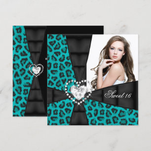 Leopard Blauwgroen Blue Sweet 16 Zestien Birthday  Kaart