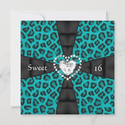 Leopard Blauwgroen Sweet 16 Zestien Birthday Party Kaart (Voorkant)