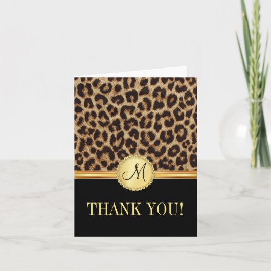 Leopard Bling Monogram Dank je kaarten (Voorkant)