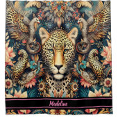 Leopard Bliss: rust tussen tropische vogels Douchegordijn (Voorkant)