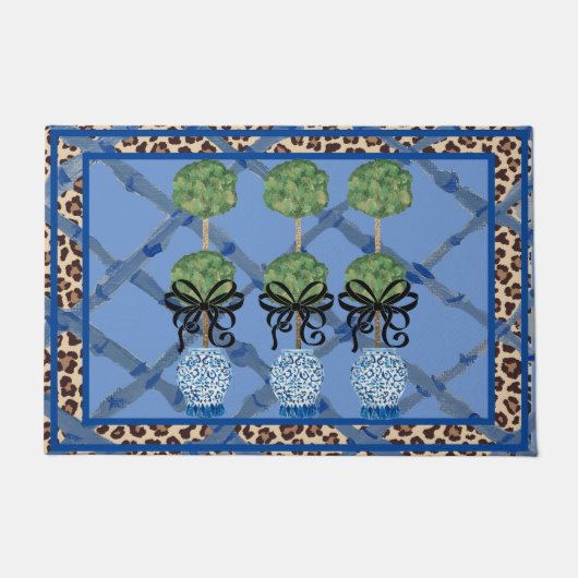 Leopard Blue Bamboo Chinoiserie Ginger Jar Doormat Deurmat (Voorkant)