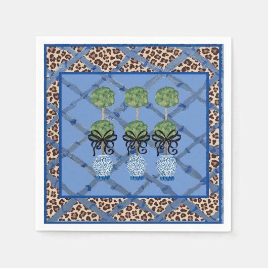 Leopard Blue Bamboo Chinoiserie Ginger Jar Paper Servet (Voorkant)