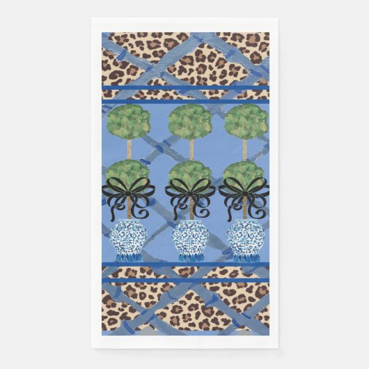 Leopard Blue Bamboo Chinoiserie Ginger Jar Servet (Voorkant)