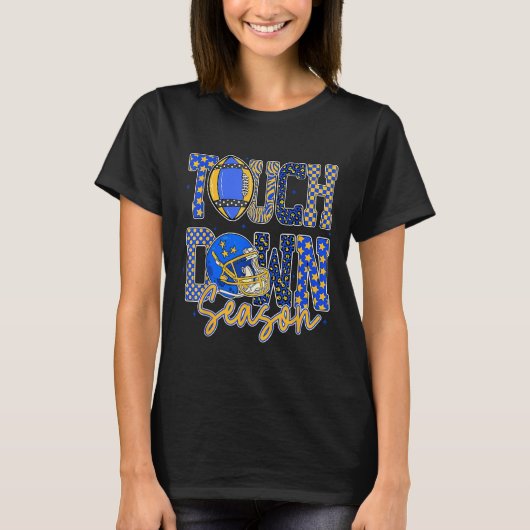 Leopard Blue Gold Checkered Football Touchdown Sea T-shirt (Voorkant)