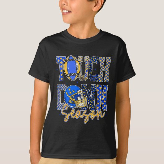 Leopard Blue Gold Checkered Football Touchdown Sea T-shirt (Voorkant)