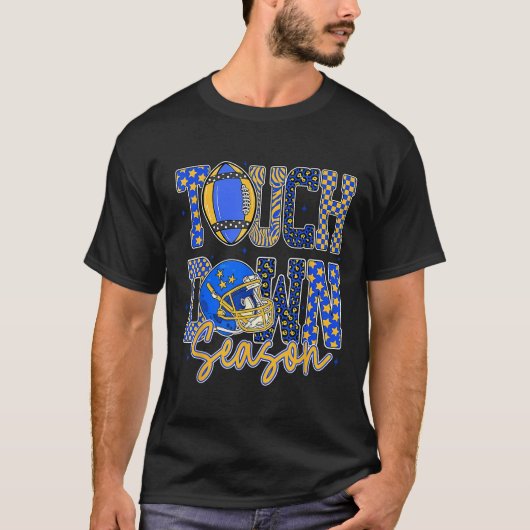 Leopard Blue Gold Checkered Football Touchdown Sea T-shirt (Voorkant)