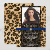 Leopard Blue Ribbon Foto Afstuderen Kaart (Voorkant / Achterkant)