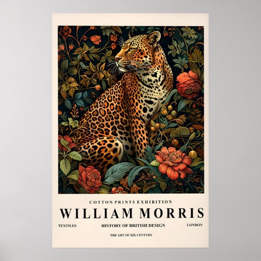 Leopard Botanical Art Print William Morris Style (Voorkant)