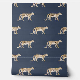 Leopard Botanische Marine Blauw Tan Natuur Waterve Behang